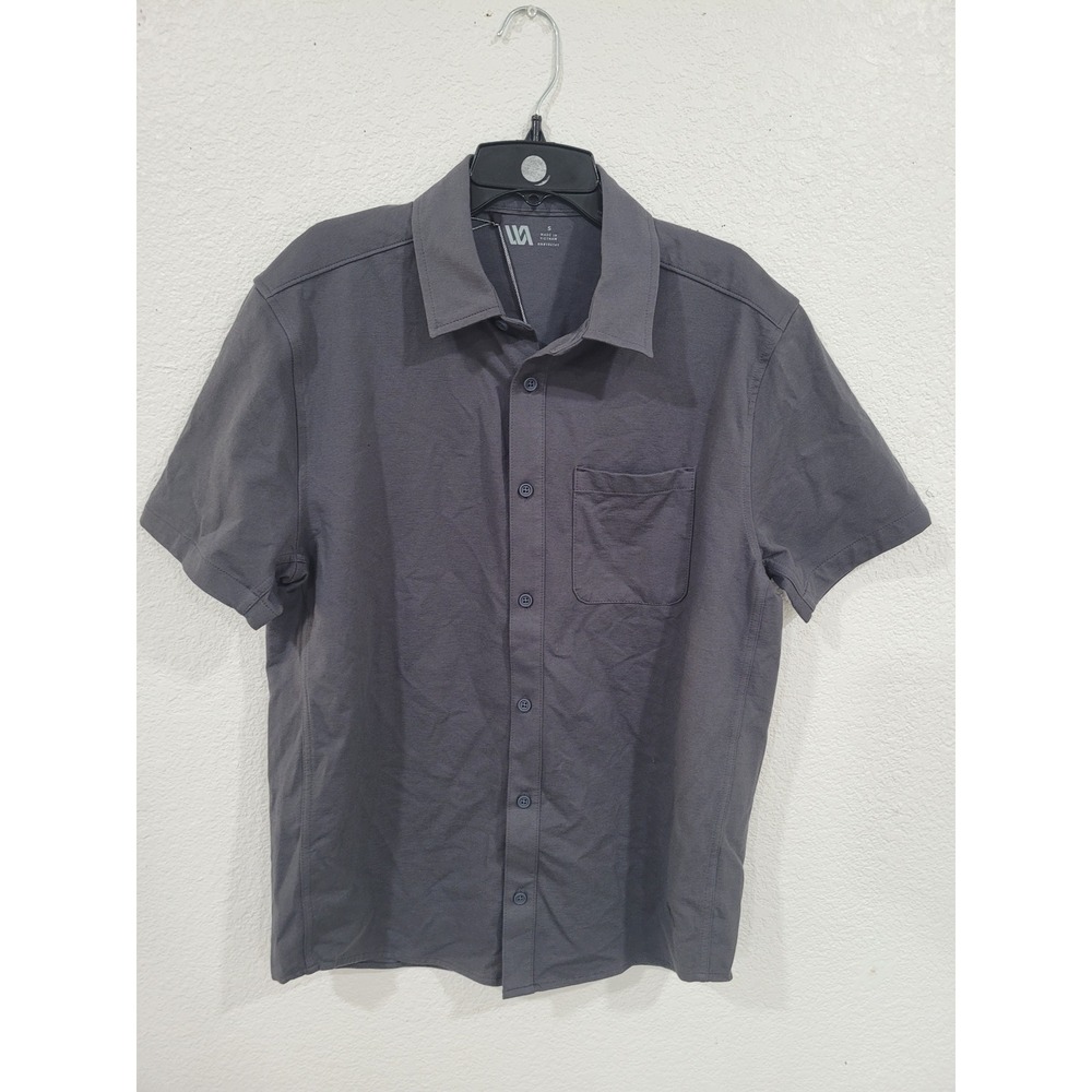 VRST Mens Refined Knit Button Down Shirt Charcoal S Short Sleeve Stretch #8